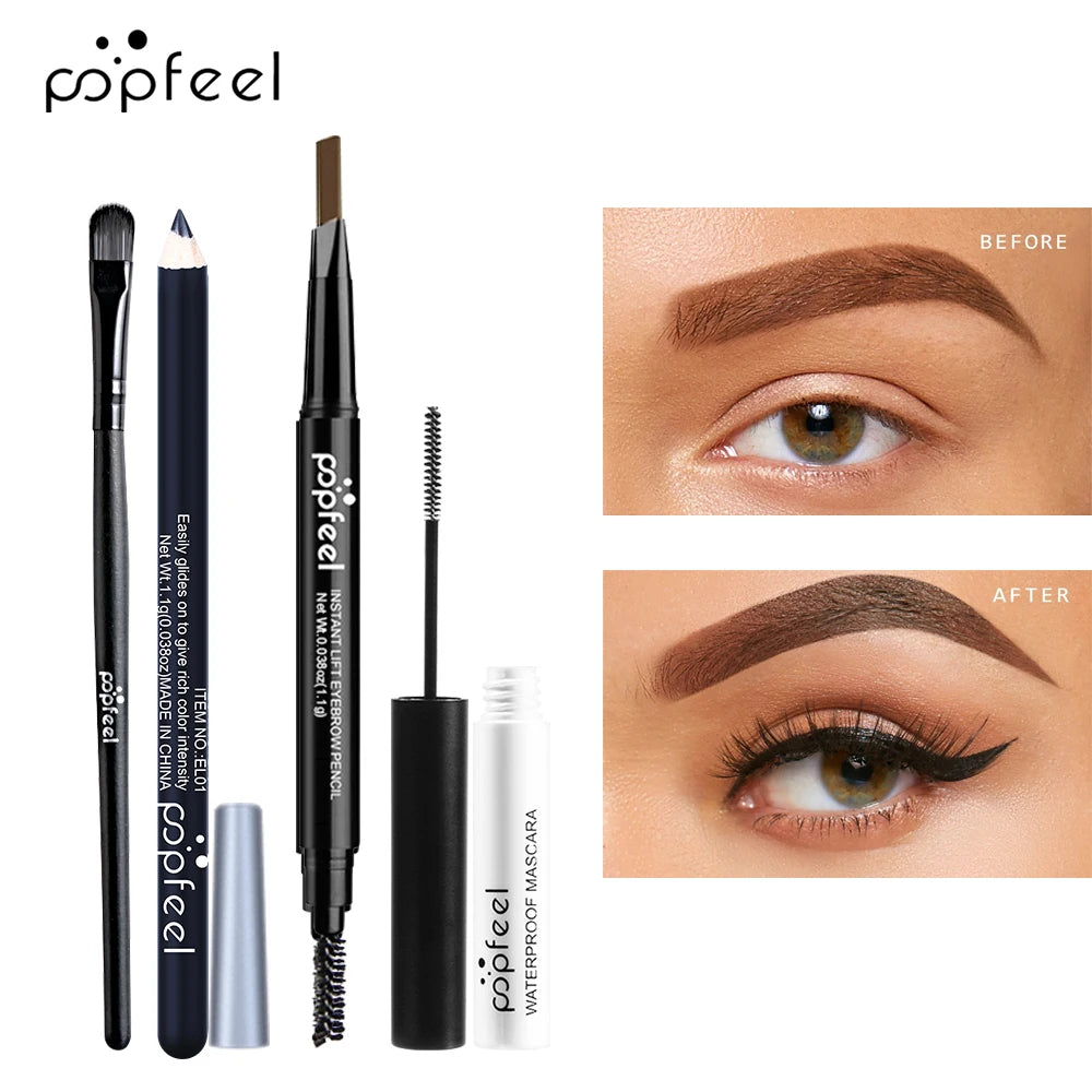 Set de Maquillaje de Ojos POPFEEL | Paleta de Sombras, Delineador, Máscara, Lápiz para Cejas y Accesorios | Regalo para Mujeres