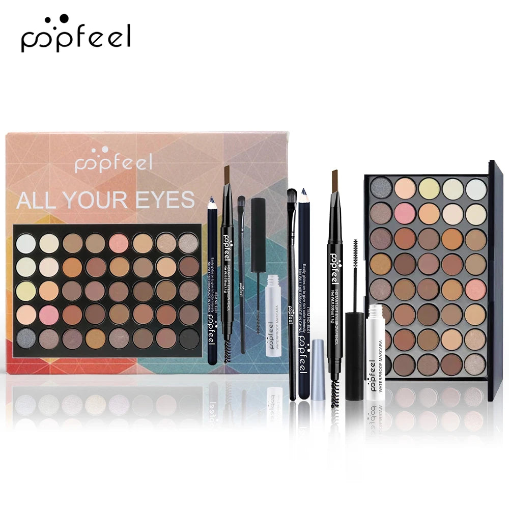 Set de Maquillaje de Ojos POPFEEL | Paleta de Sombras, Delineador, Máscara, Lápiz para Cejas y Accesorios | Regalo para Mujeres