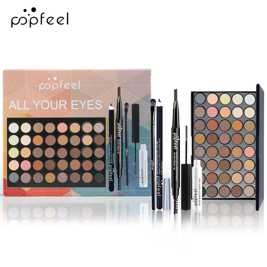 Set de Maquillaje de Ojos POPFEEL | Paleta de Sombras, Delineador, Máscara, Lápiz para Cejas y Accesorios | Regalo para Mujeres