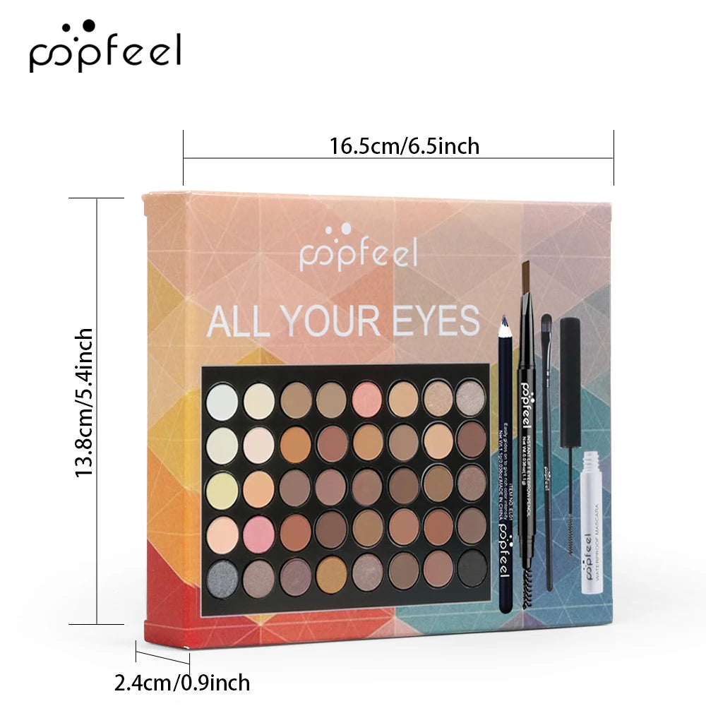 Set de Maquillaje de Ojos POPFEEL | Paleta de Sombras, Delineador, Máscara, Lápiz para Cejas y Accesorios | Regalo para Mujeres