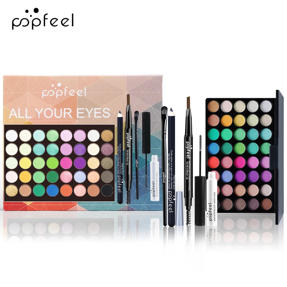 Set de Maquillaje de Ojos POPFEEL | Paleta de Sombras, Delineador, Máscara, Lápiz para Cejas y Accesorios | Regalo para Mujeres